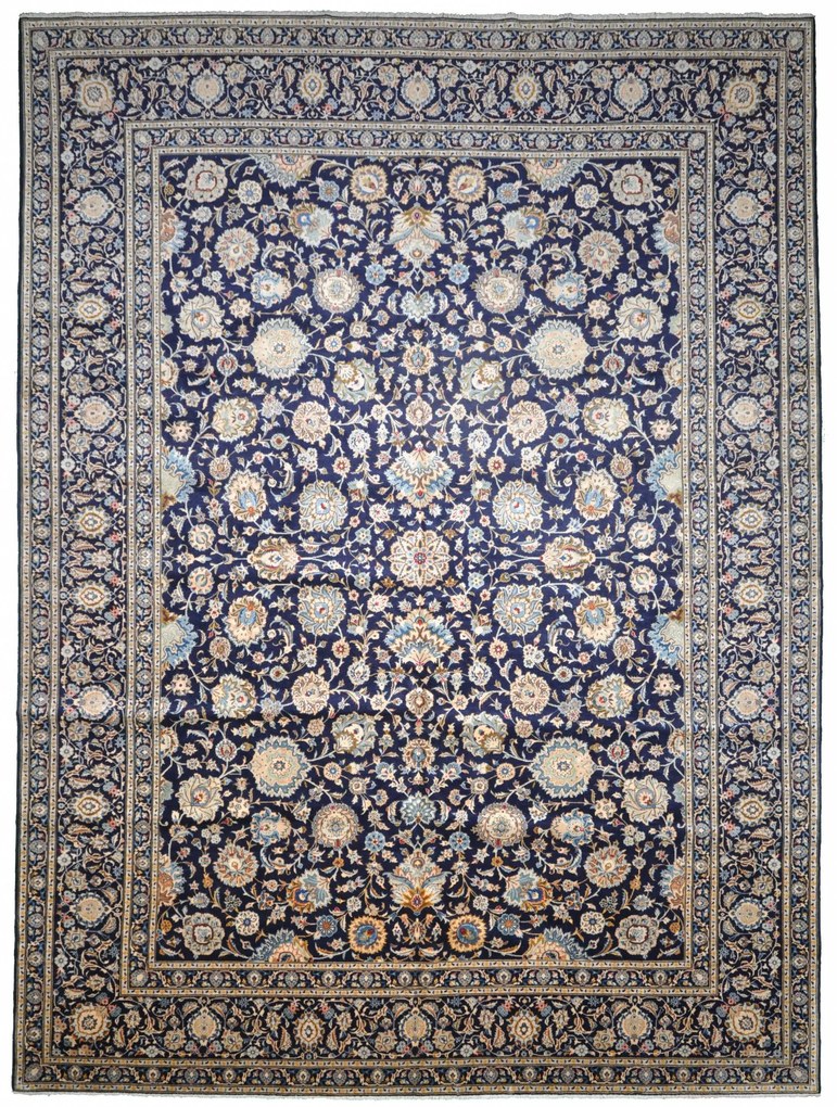 Kashan Tappeto 540x330 Blu (Iran) Annodato A Mano