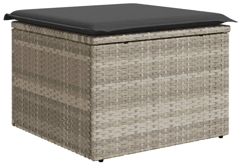 Sgabello giardino e cuscino grigio chiaro 55x55x37cm polyrattan