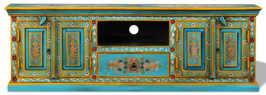 Mobile porta tv in legno massello di mango blu dipinto a mano