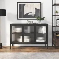 Credenza Nera 105x35x70 cm Vetro e Acciaiocod mxl 102257