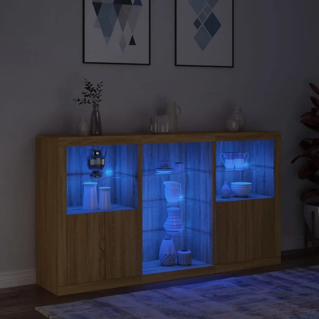 Credenza con luci led rovere sonoma 181,5x37x100 cm