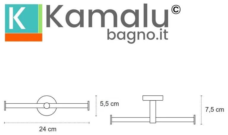 Kamalu - portarotolo bagno design doppio gancio in acciaio inox satinato | mira-s