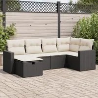 Set Divano da Giardino 6 pz con Cuscini Nero in Polyrattan 3325382