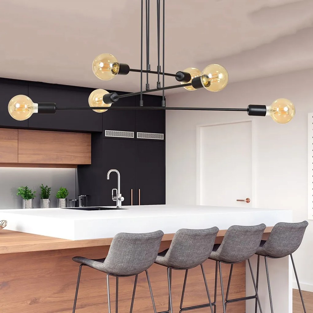 Lampadario a Sospensione in Acciaio 6xE27 MULTIPO 6 - Nero