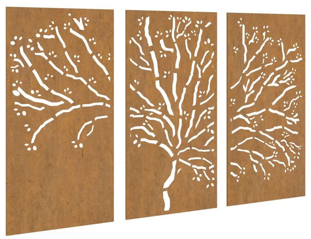 Decorazioni Muro Giardino 3pz 105x55 cm Albero Acciaio Corten