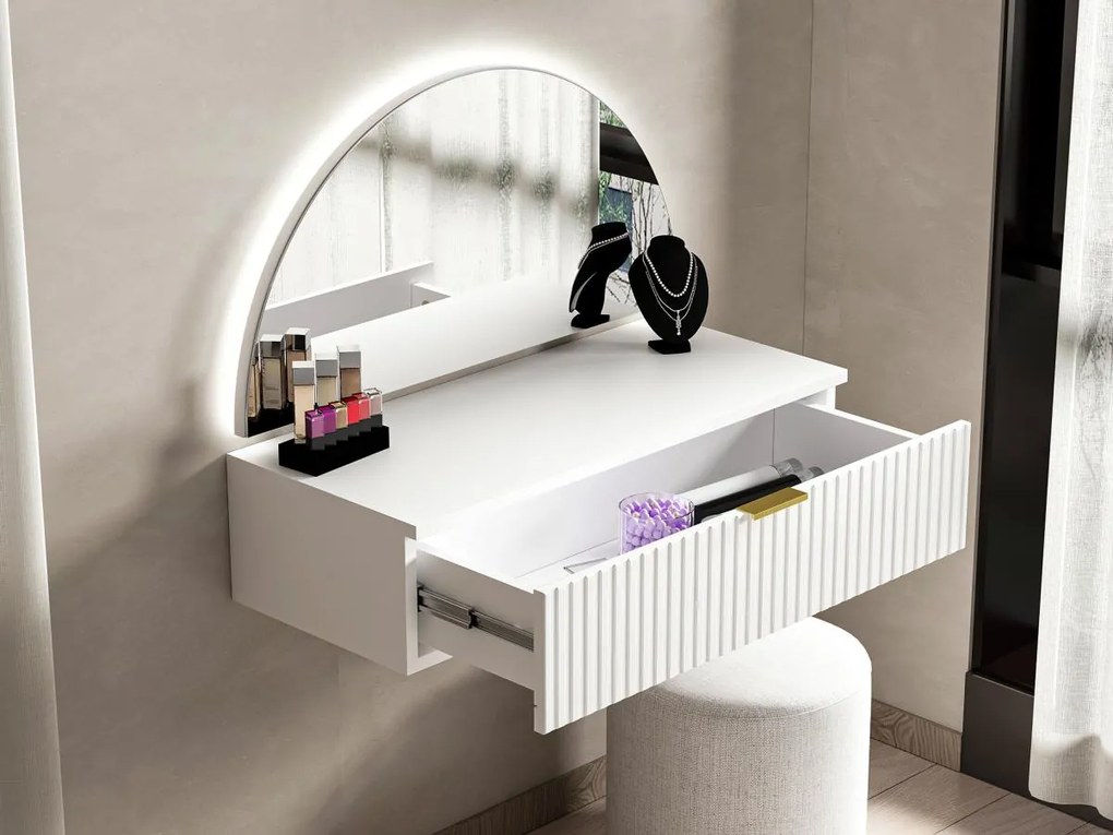Toeletta sospesa con specchio e LED 1 cassetto Bianco - FRALYN di PASCAL MORABITO