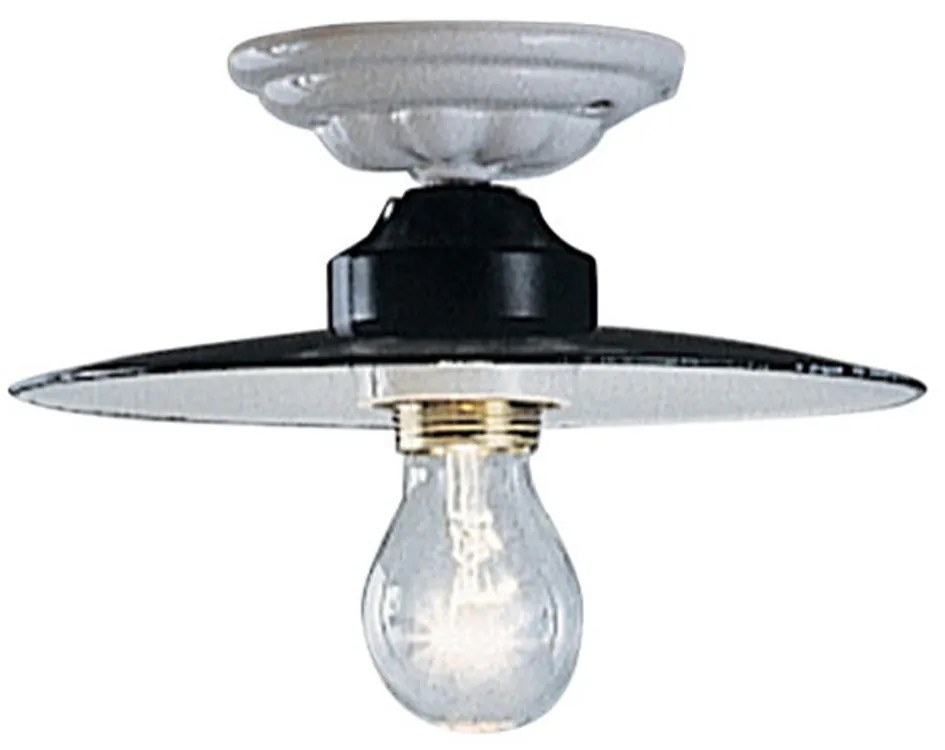 Plafoniera Industrial Potenza Ferro E Ceramica Nero Diam. 25Cm 1 Luce E27