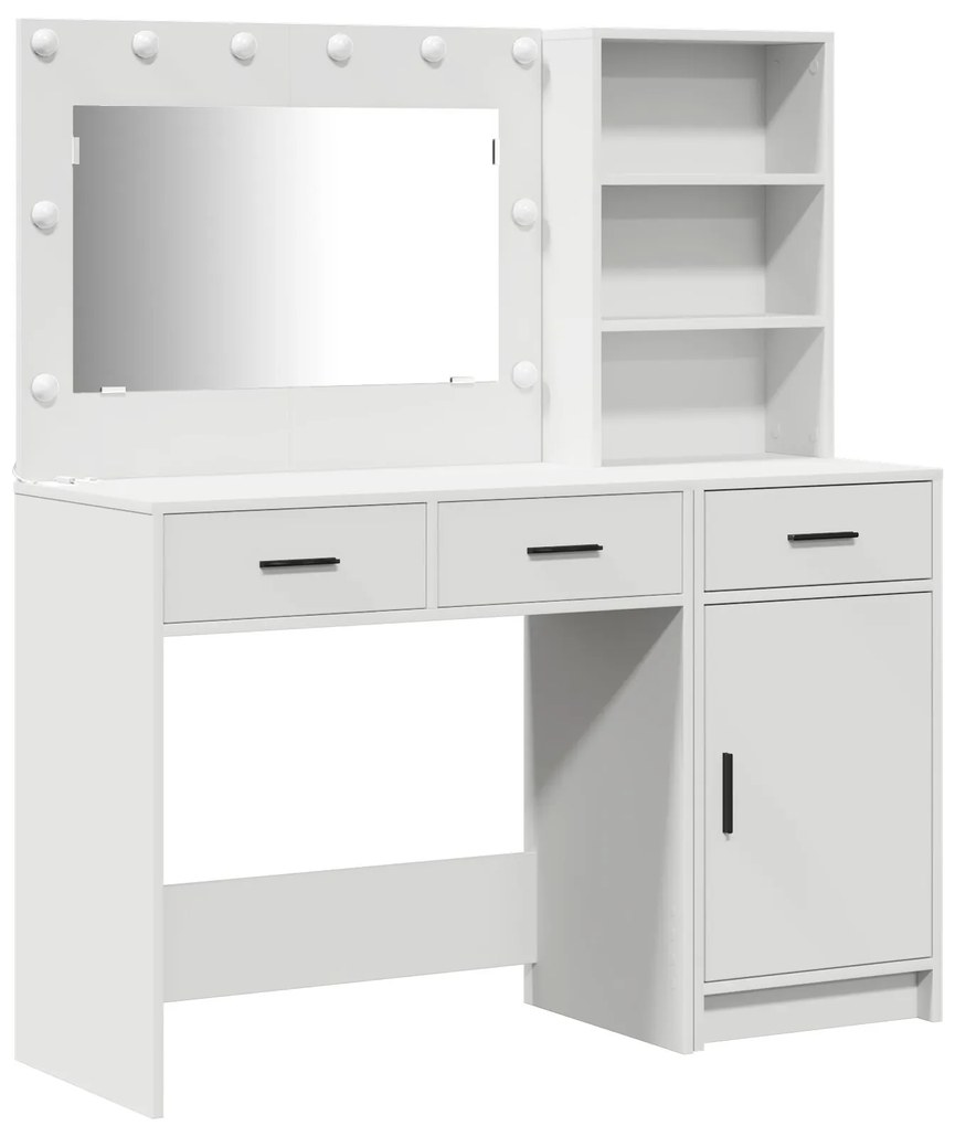 Set di 2 pezzi di toeletta  con led in legno ingegnerizzato bianco