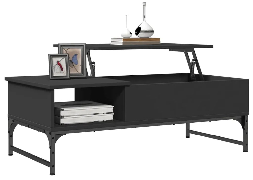 Tavolino salotto nero 100x50x35 cm legno multistrato e metallo