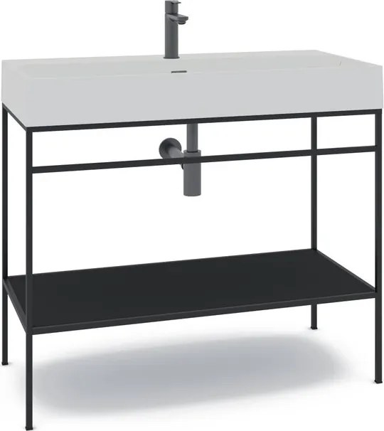 Mobile bagno da terra con lavabo e porta asciugamani laccato nero opaco L 100 x H 89 x P 45.5 cm nero per vasca centrale Outline
