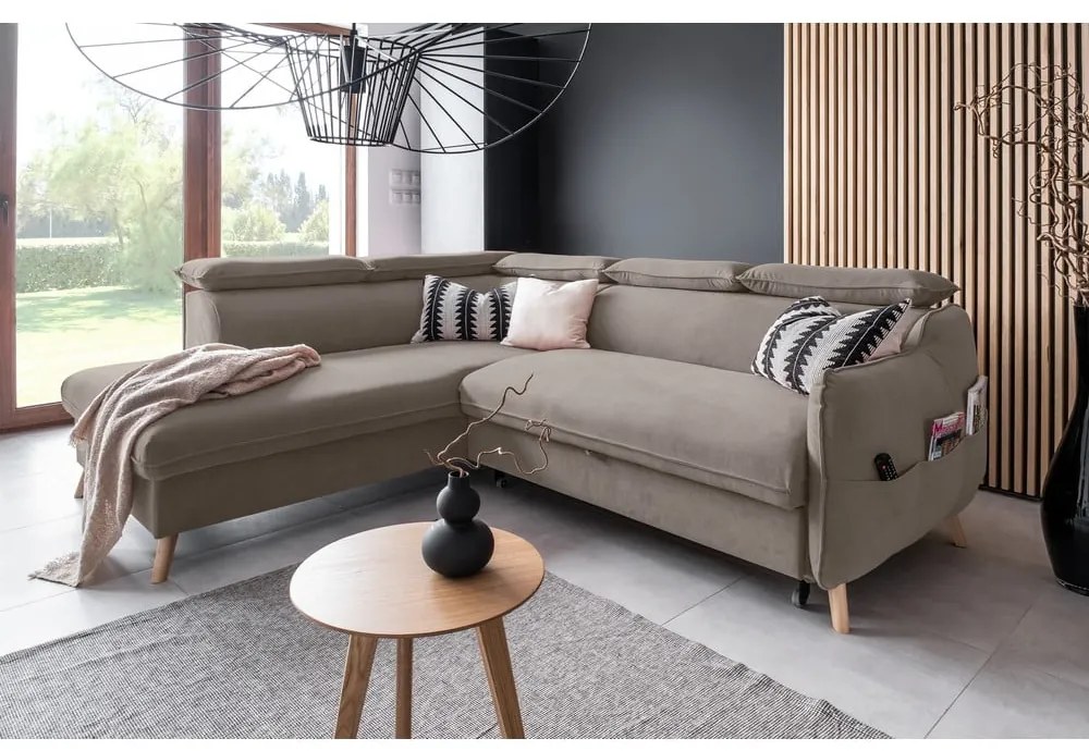 Divano letto angolare in velluto marrone chiaro (angolo sinistro) Sweet Harmony - Miuform