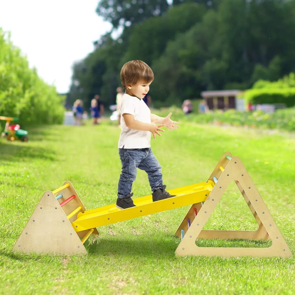 Costway Set da arrampicata 3 in 1 per bambini, Scala triangolare con rampa double face per scivolare e arrampicarsi