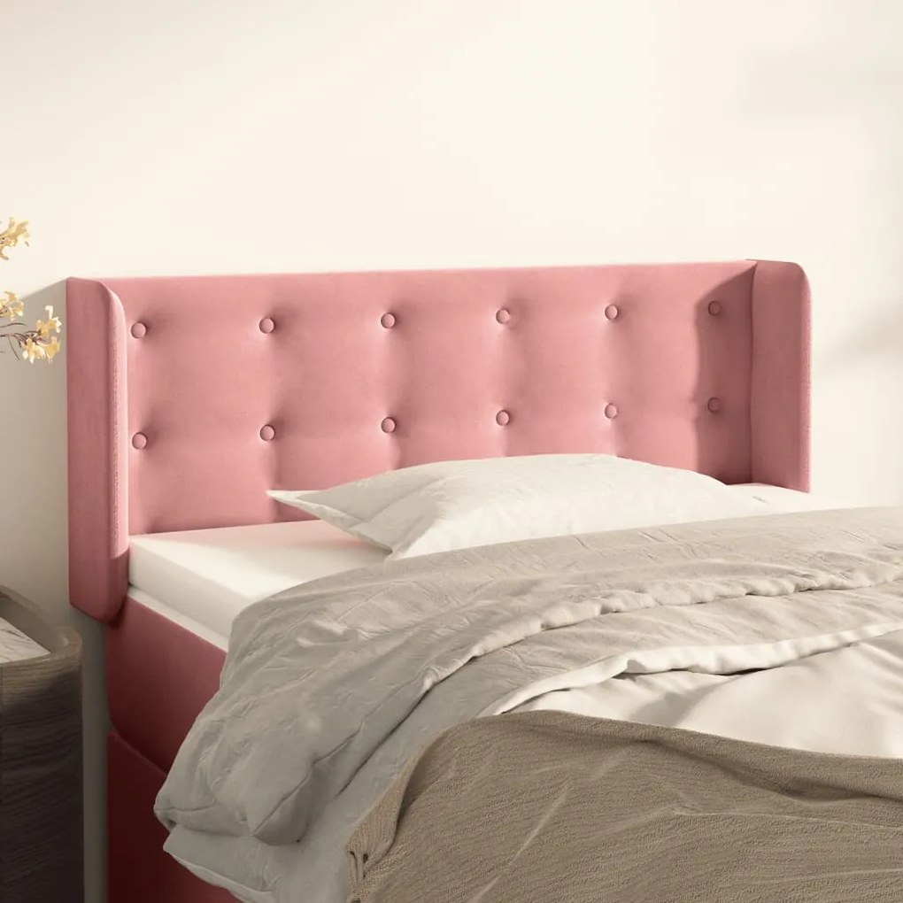 Testiera Ad Orecchio Rosa 103x16x78/88 Cm İn Velluto /