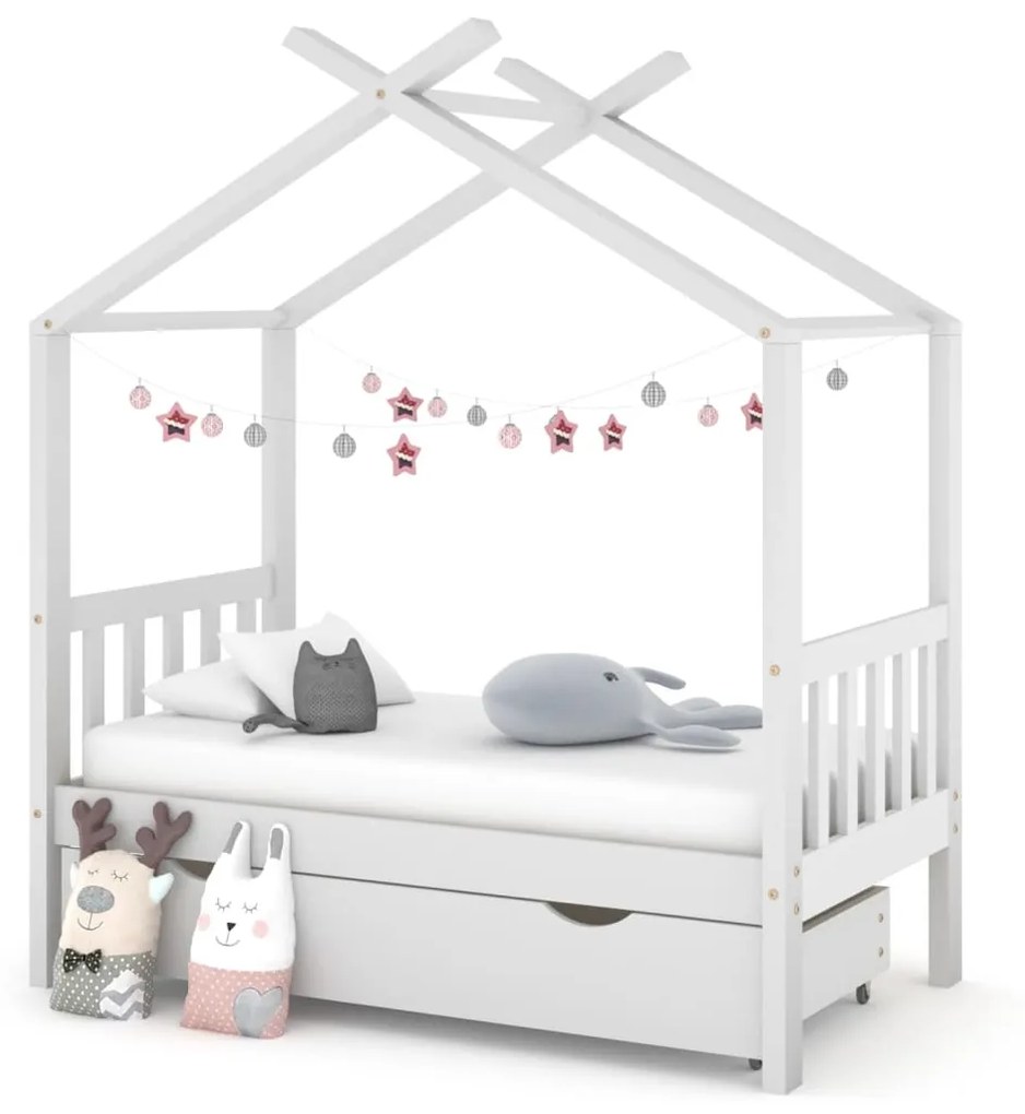 Giroletto Bambini Con Cassetto Bianco Legno Di Pino 70x140 Cm /