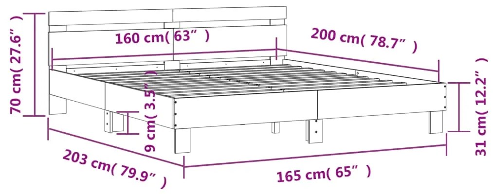 Giroletto con Testiera Bianco 160x200 cm in Legno Multistrato