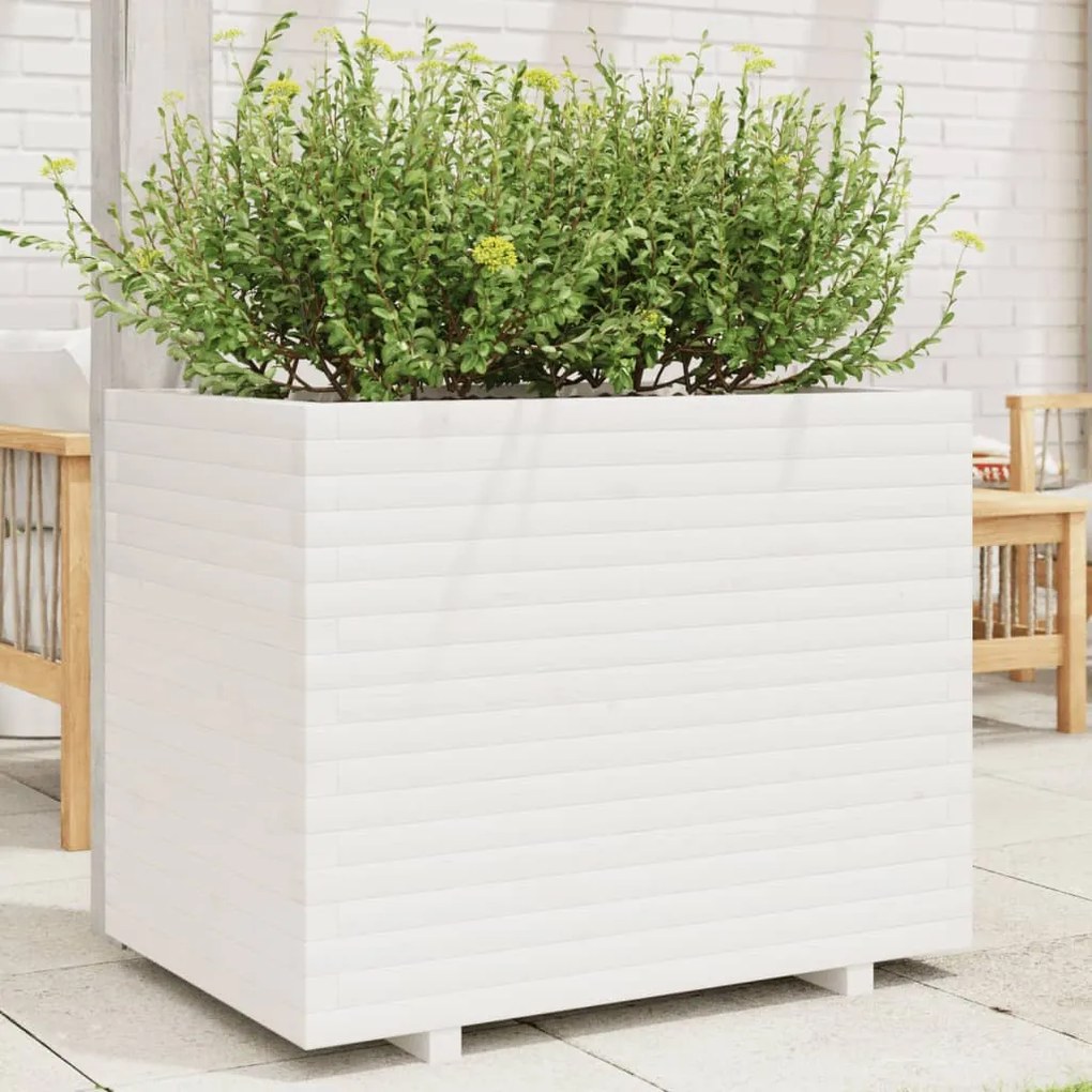 Fioriera Da Giardino Bianca 90x60x72,5cm Legno Massello Di Pino /