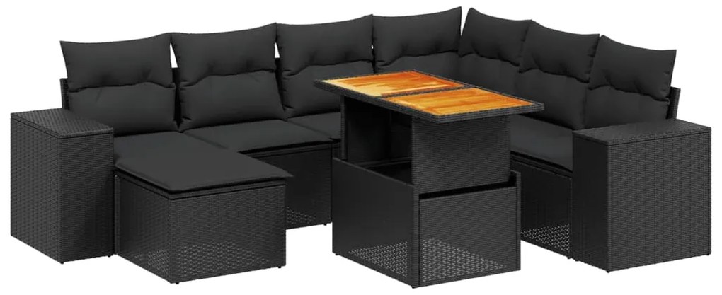 Set divani da giardino con cuscini 8 pz nero in polyrattan