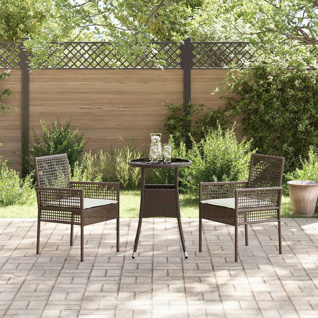 Set da pranzo da giardino 3 pezzi marrone in rattan polietilene