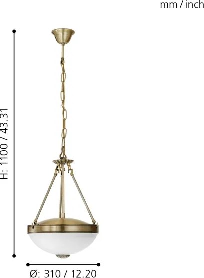 Eglo 82747 - Lampadario a sospensione con catena SAVOY 2xE27/60W/230V bronzo