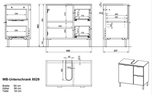 Germania Mobile Sottolavabo GW-Mauresa 60x34x56 cm Bianco e Rovere