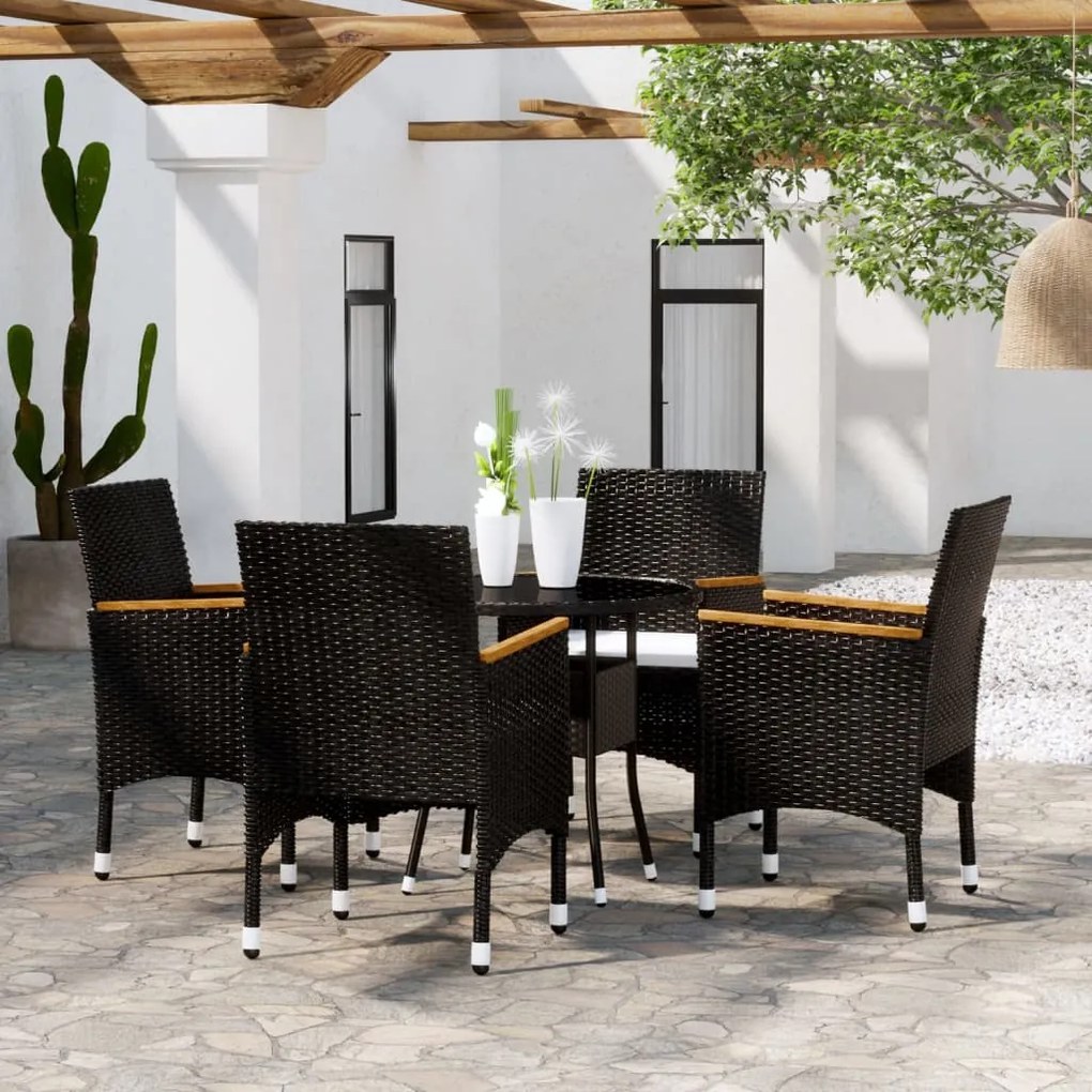 Set bistrot da giardino 5 pz polyrattan e vetro temperato nero