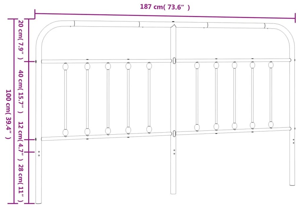 Testiera in Metallo Nero 180 cm