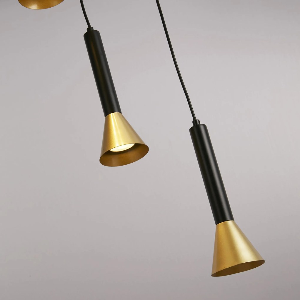 Lampadario Moderno Signal Acciaio Nero Oro 5 Luci Gu10