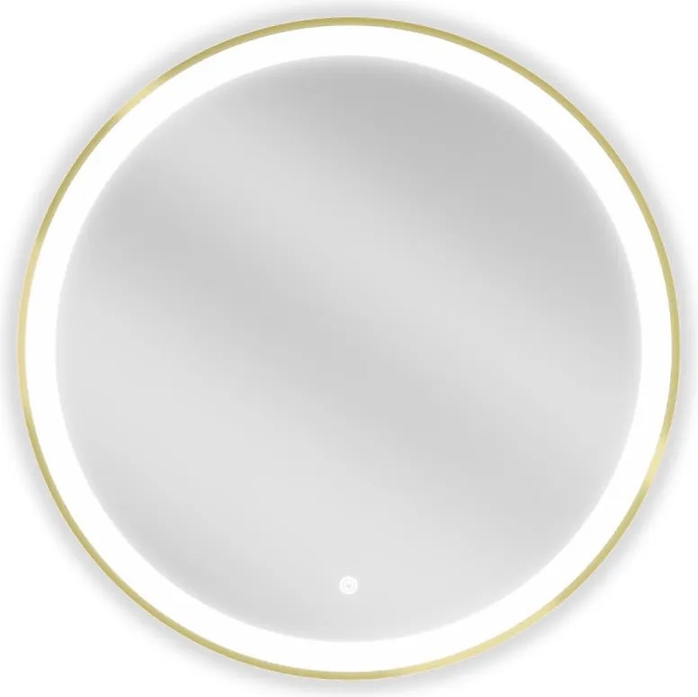 Mexen Esso specchio da bagno illuminato, rotondo 70 cm, LED 6000K, antiappannamento, cornice dorata - 9825-070-070-611-50