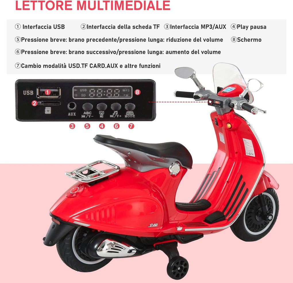 Piaggio Vespa 946 Elettrica 12V per Bambini Rossa...