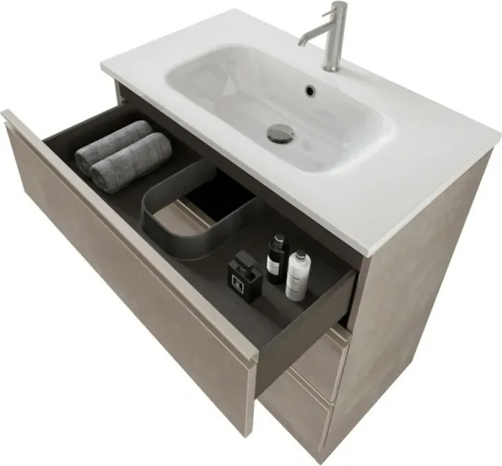 Mobile bagno a terra 80 cm Master grigio con lavabo e specchio contenitore