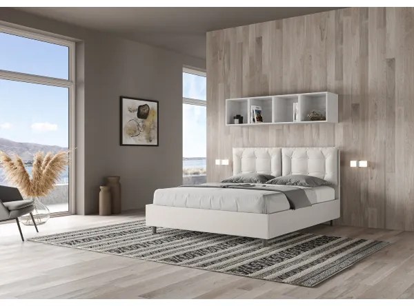 Letto matrimoniale senza rete imbottito 160x190 similpelle bianco Annalisa