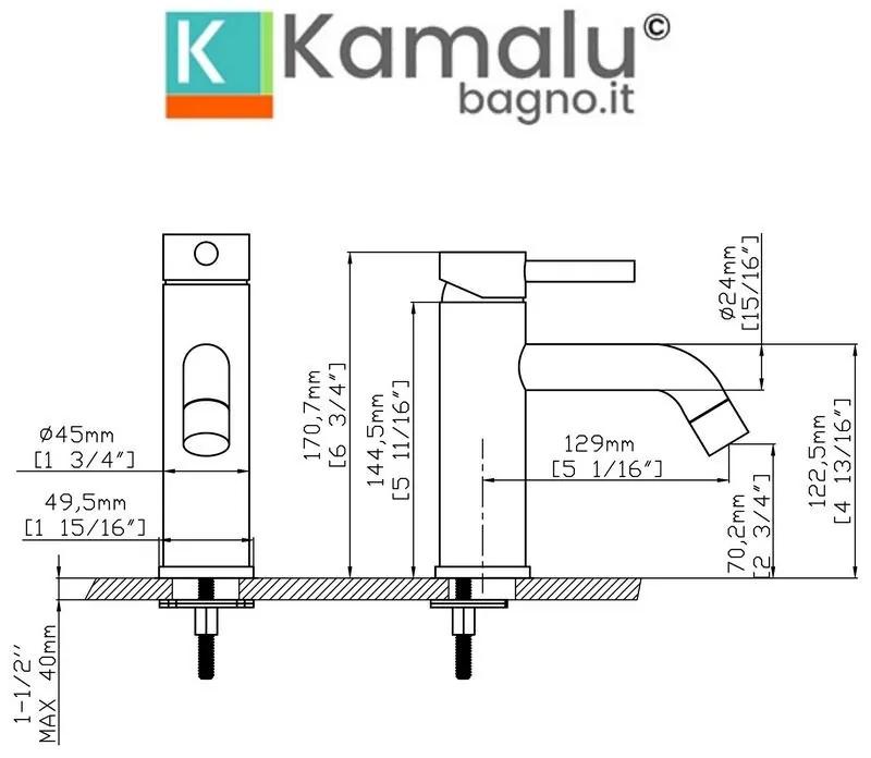 Kamalu - miscelatore lavabo linea curva finitura oro spazzolato inox | kam- arte oro