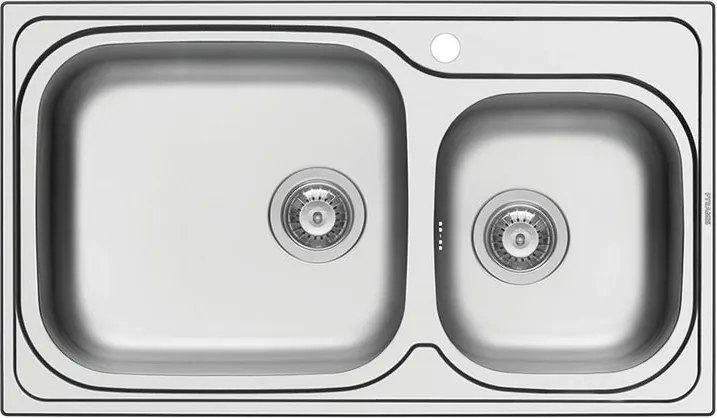 Lavello integrato 2 vasche in inox argento DELINIA Amaltia asimmetrico L 50 x L 86 cm