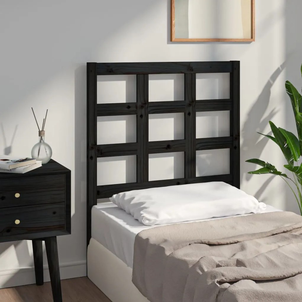 Testiera Per Letto Nera 80,5x4x100 Cm İn Legno Massello Di Pino /