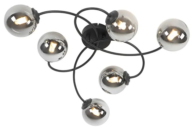 Plafoniera moderna nera 6 luci vetro fumé - ATHENAS