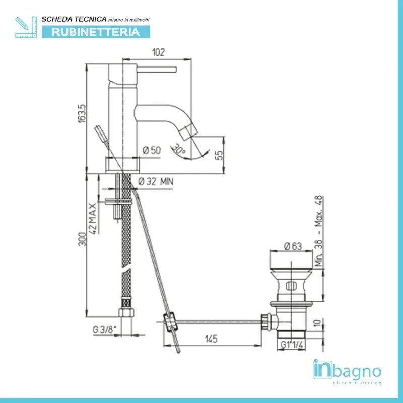 Set miscelatori lavabo bidet e doccia incasso cromati Piralla Essenza scarico incluso