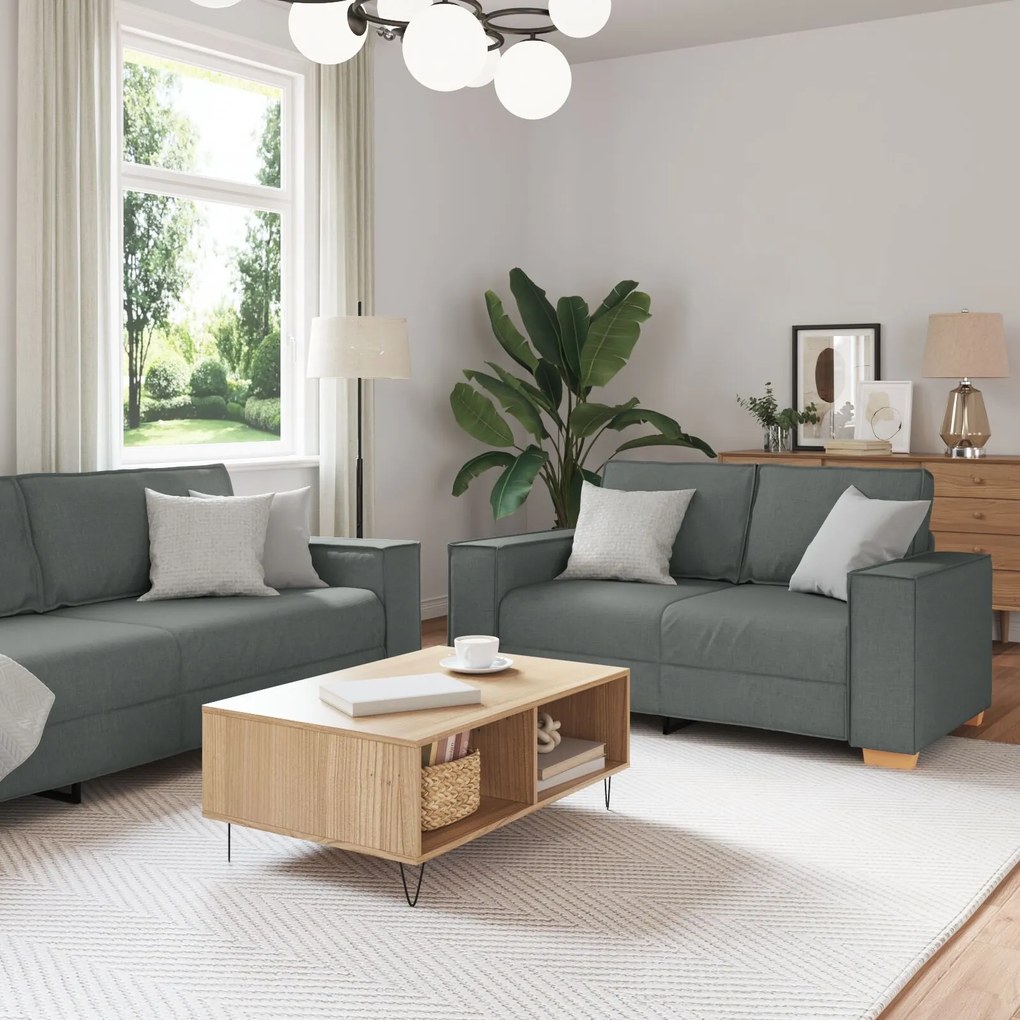 Set di divani a 3 pezzi con cuscini in tessuto grigio scuro