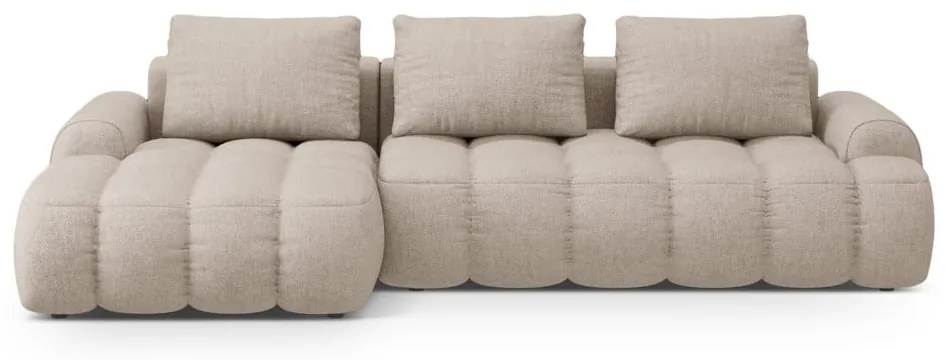 Divano angolare marrone chiaro allungabile/con contenitore (con penisola a sinistra/con chaise lounge) Linz – Cosmopolitan Design