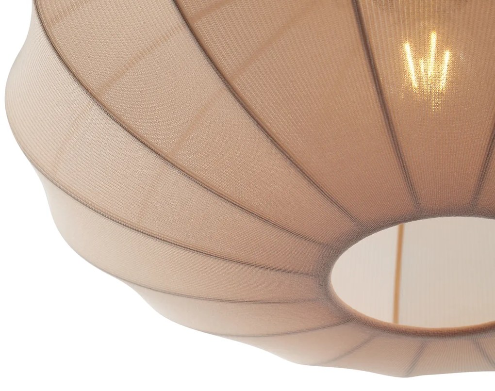 Lampada a sospensione Japandi nera con paralume in tessuto marrone - Bida