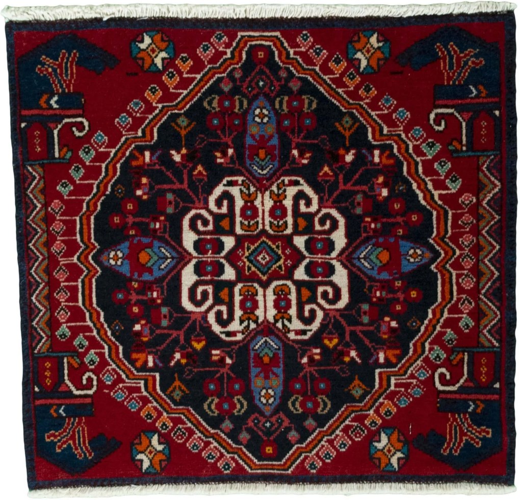 Shiraz Tappeto 60 x 50 Rosso (Iran) Annodato A Mano