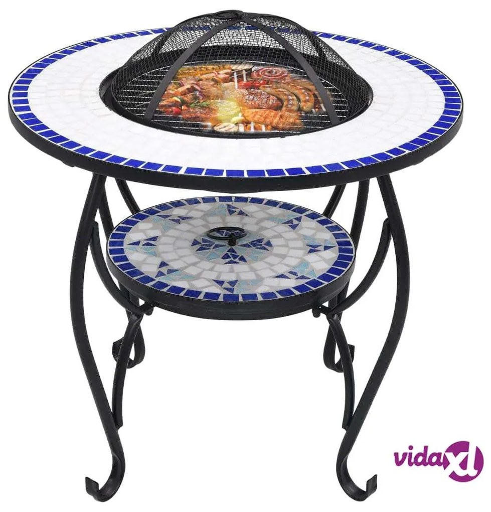 vidaXL Tavolo con Braciere a Mosaico Blu e Bianco 68 cm in Ceramica
