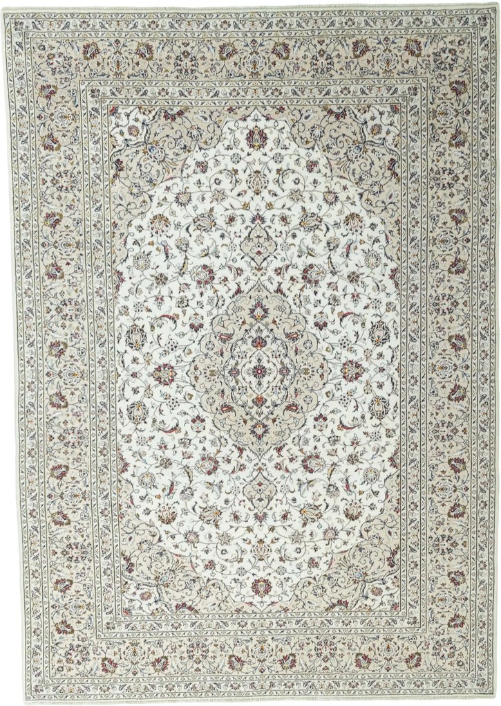 Kashan Tappeto 350x250 Beige (Iran) Annodato A Mano
