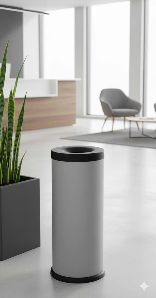 Pattumiera Gettacarte Ø25xh60 cm Autoestinguente In Acciaio Verniciato Grigio...