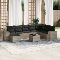 Set Divano da Giardino 9pz con Cuscini Grigio Chiaro Polyrattan 3255309