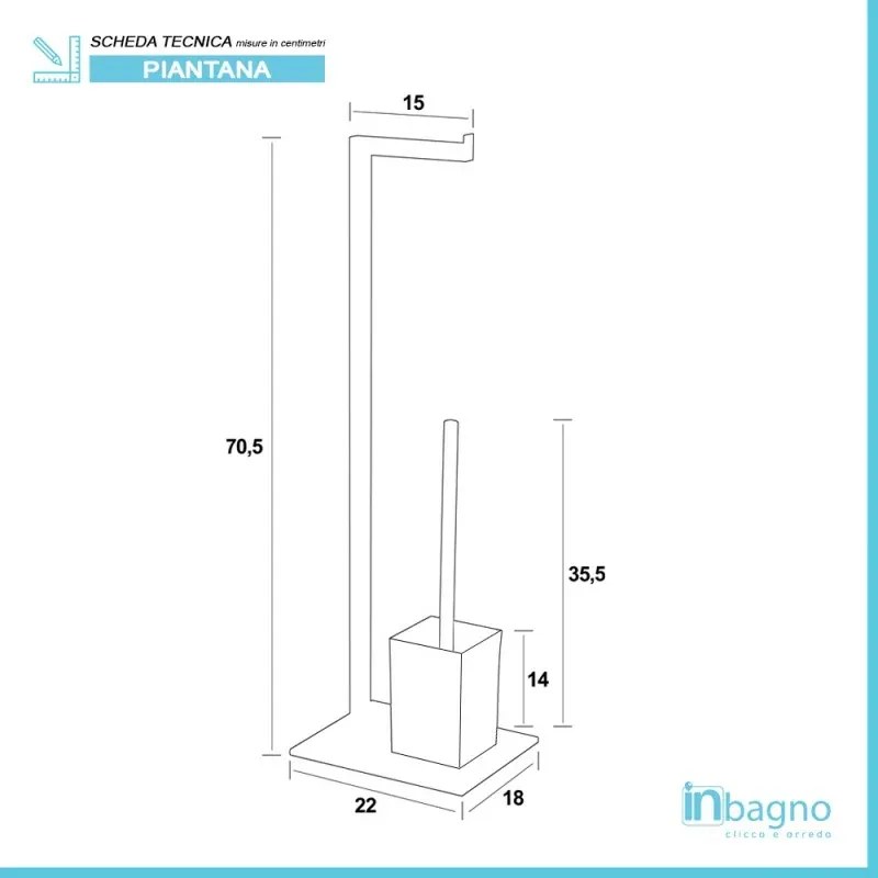 Piantana Portascopino Portarotolo Acciaio Cromo Base in Vetro Temperato Grigio