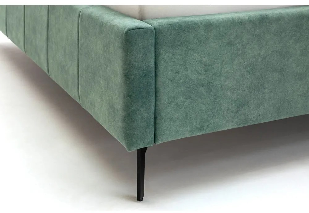 Letto matrimoniale imbottito verde con contenitore con rete inclusa 180x200 cm Lizzano – Meise Möbel