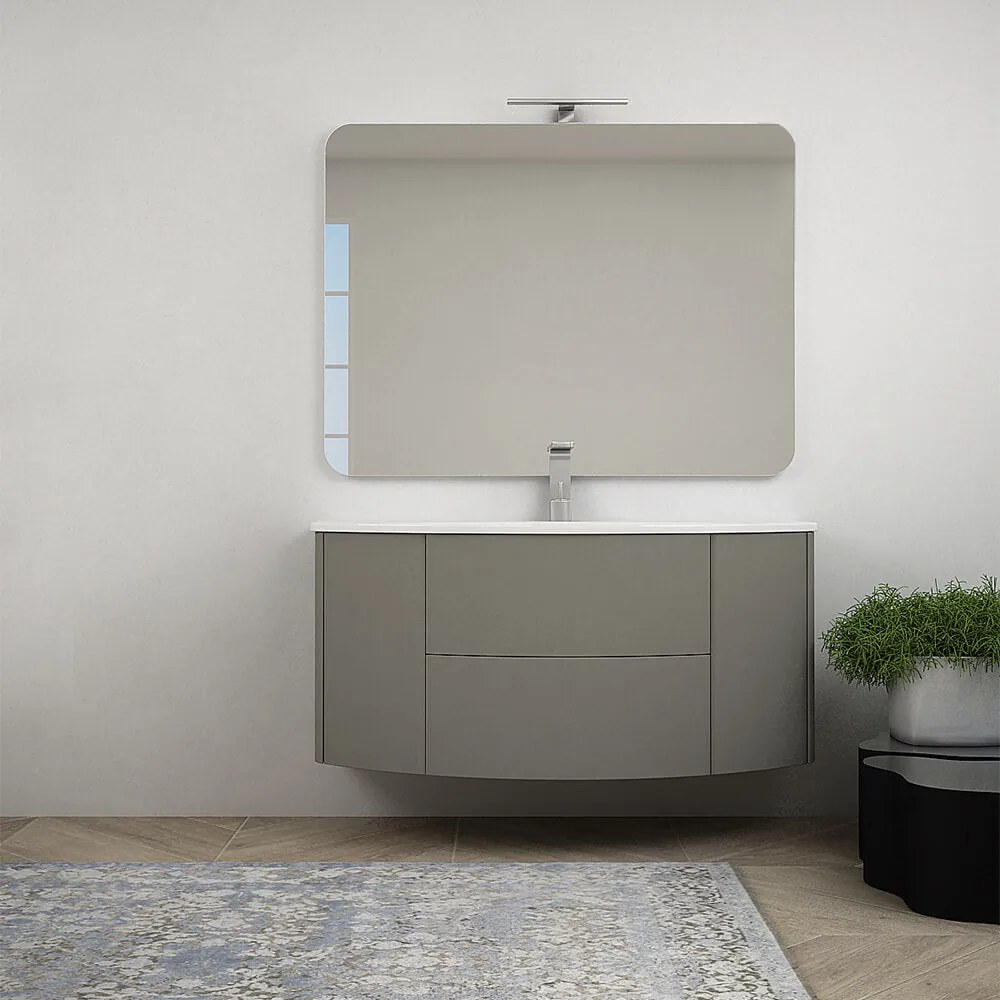 Mobile da bagno sospeso 120 cm Nairobi Grigio talpa opaco con specchio filo lucido