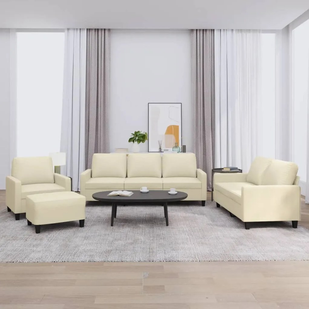 Set Di Divani 4 Pz Con Cuscini Crema İn Similpelle /