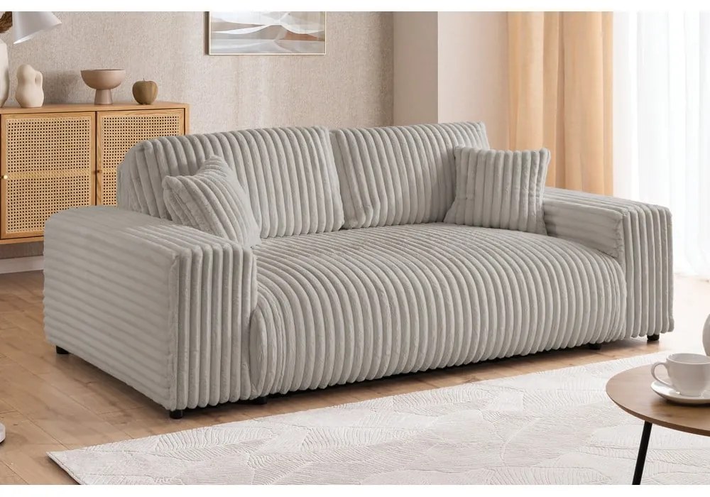 Divano grigio chiaro con rivestimento in velluto a coste 178 cm Justin – Ropez