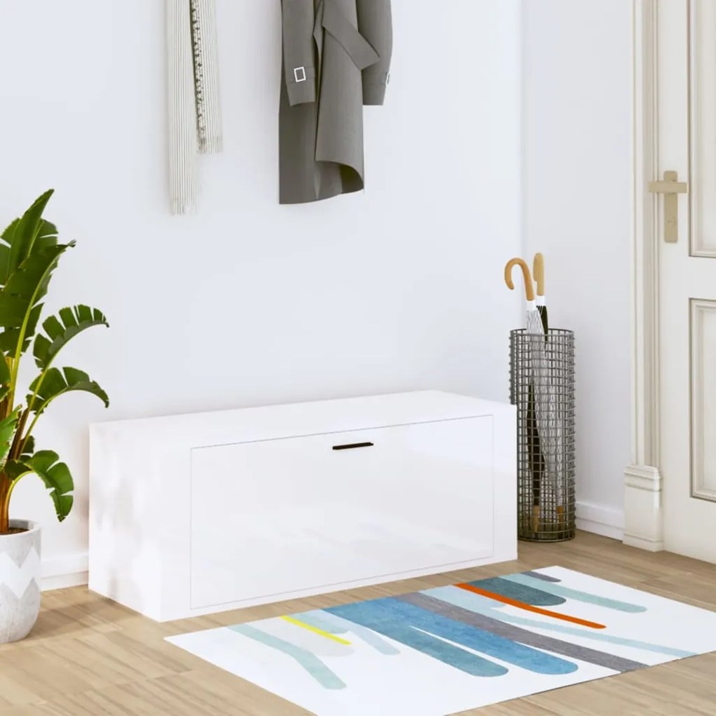 Scarpiera Bianco Lucido 100x35x38 Cm İn Legno Multistrato /
